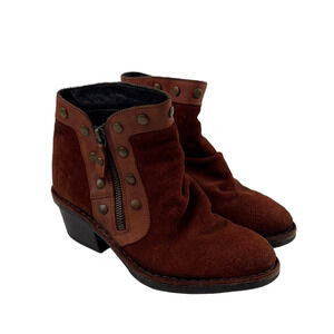 Fly London Rust Suede Ankle Boots with Bronze Studs